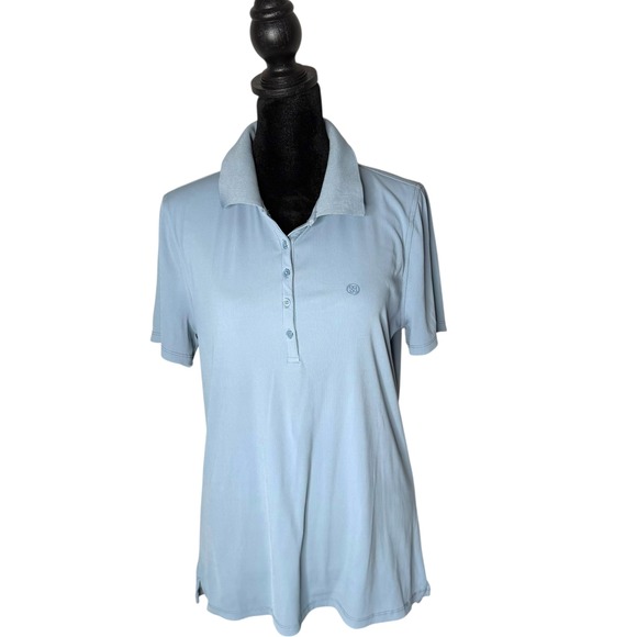 G/FORE‎ Womens Tech Nylon Ribbed Golf Polo Size M Blue Performance Activewear - Picture 1 of 10